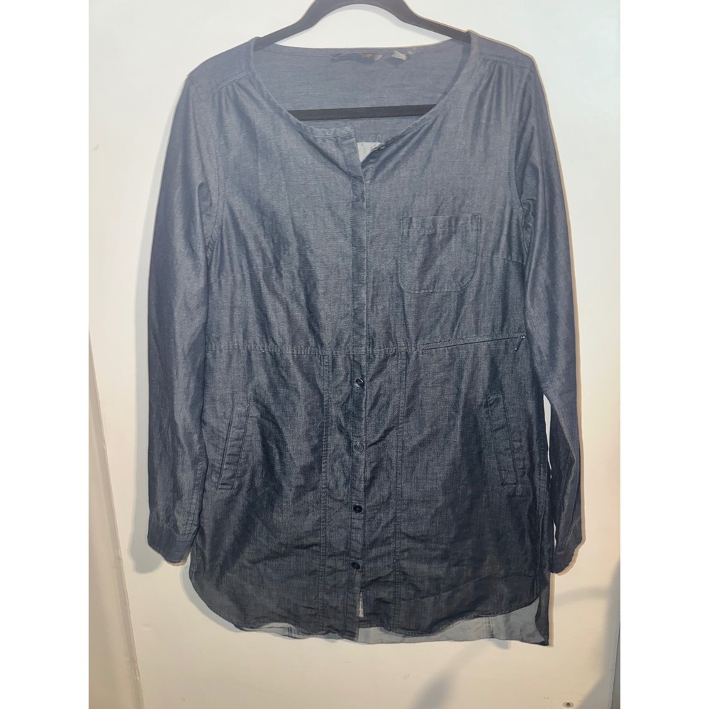 Toad&Co Wayfare Blue Organic Cotton Chambray Button Front Tunic Top Size Medium